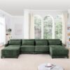 Elegant Four Seater Sofa With Movable Ottoman Lumbar Pillow Frame - Green - Image 20