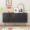 Modern Elegant 4 Door Sideboard Gold Metal Handle Buffet Cabinet For Dining Room, Living Room, Bedroom, Hallway - Black - Image 2