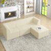 Modern Minimalist L Shape Modular Sectional Sofa Compressed Corduroy Couch - Beige - Image 7