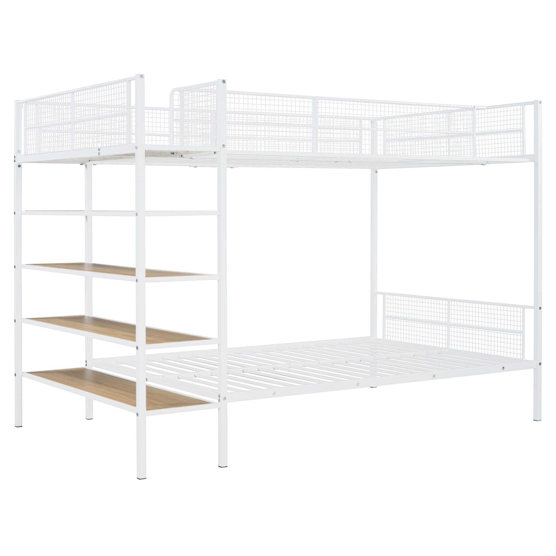 Twin Over Full Bunk Bed With 5 Tier Shelves - White - Image 3