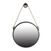 On Trend Hanging Round Mirror With Framed And With Rope Strap Contemporary Industrial Decor For Bathroom - Black - Image 2
