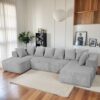 Modular U Shaped Sectional Sofa, 4 Seater Chaise Lounge With Reversible Design - Gray Striped - Image 2