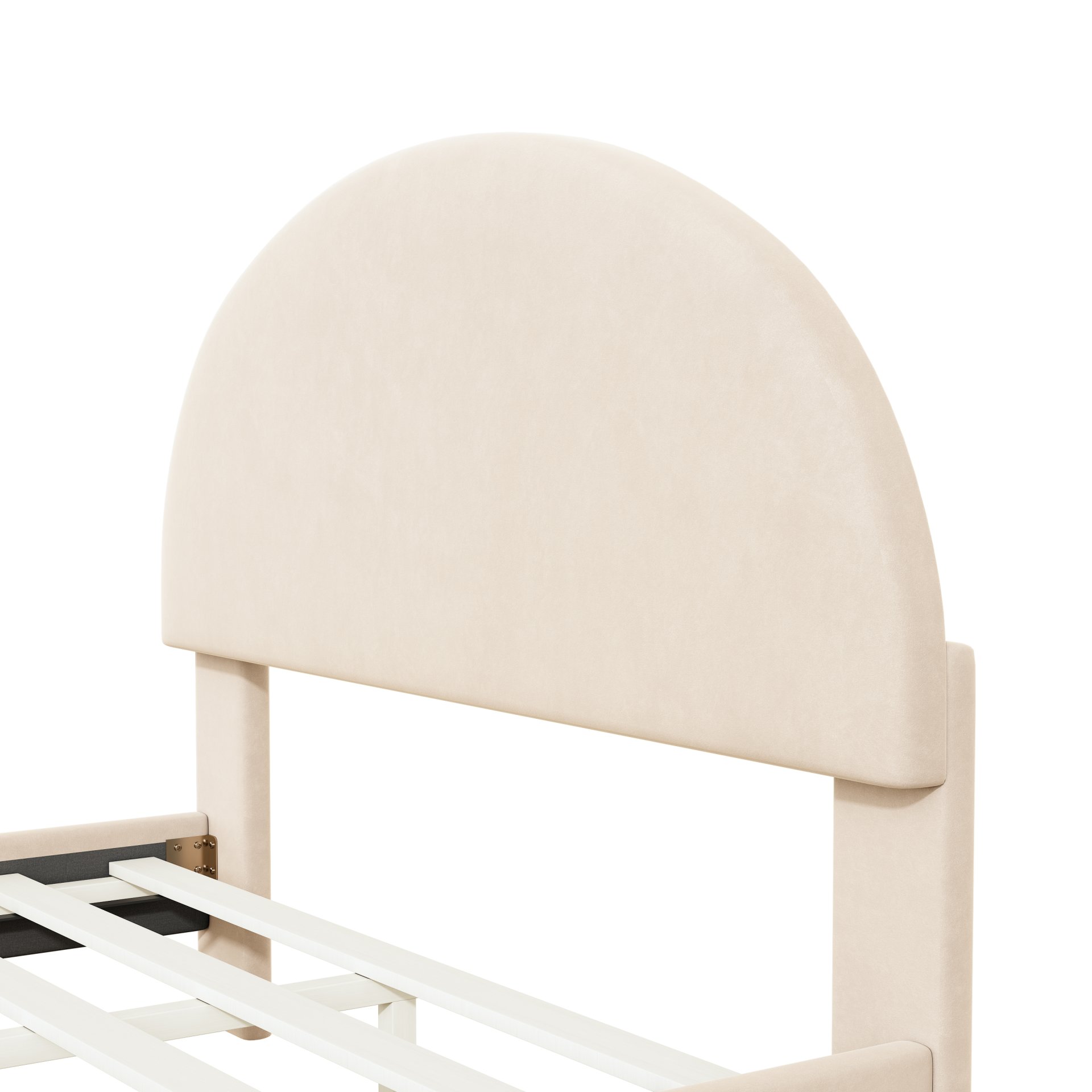 Full Size Upholstered Platform Bed With Classic Semi-Circle Shaped Headboard And Mental Legs - Beige - Image 8