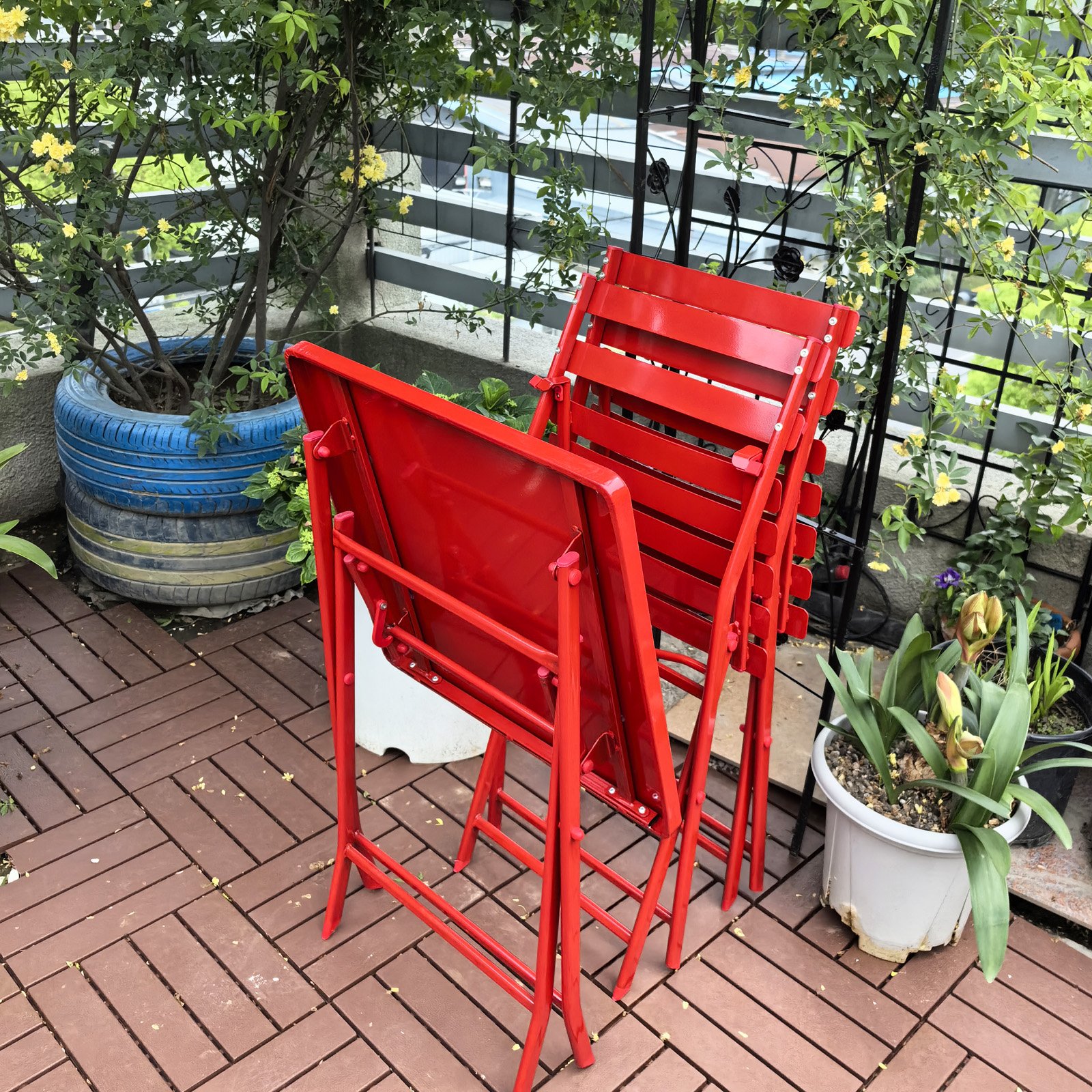 3 Piece Patio Bistro Set Of Foldable Square Table And Chairs - Red - Image 7