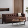 Mid Century Modern 3 Seater Sofa With Tufted Stitching - Dark Brown - Image 2