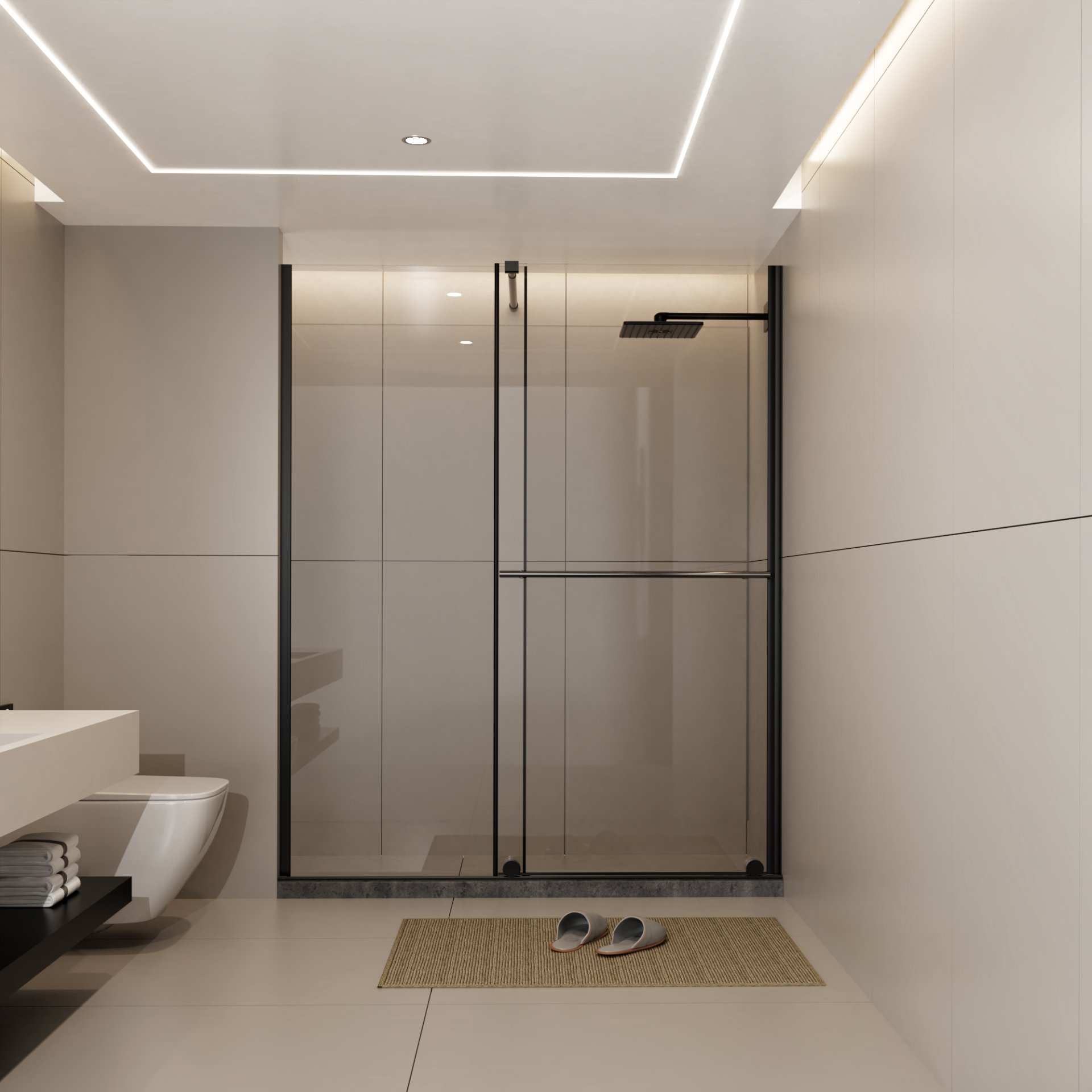 Glass Shower Door, Shower Sliding Door Walk In Shower Screen Dual Usage, 1 / 4" Thick Glass Panel With Stainless Steel Handle, Supporting Bar - Black - Image 4