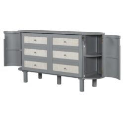 Full Murphy Bed With Hidden Storage & Modern Woven Design - Gray