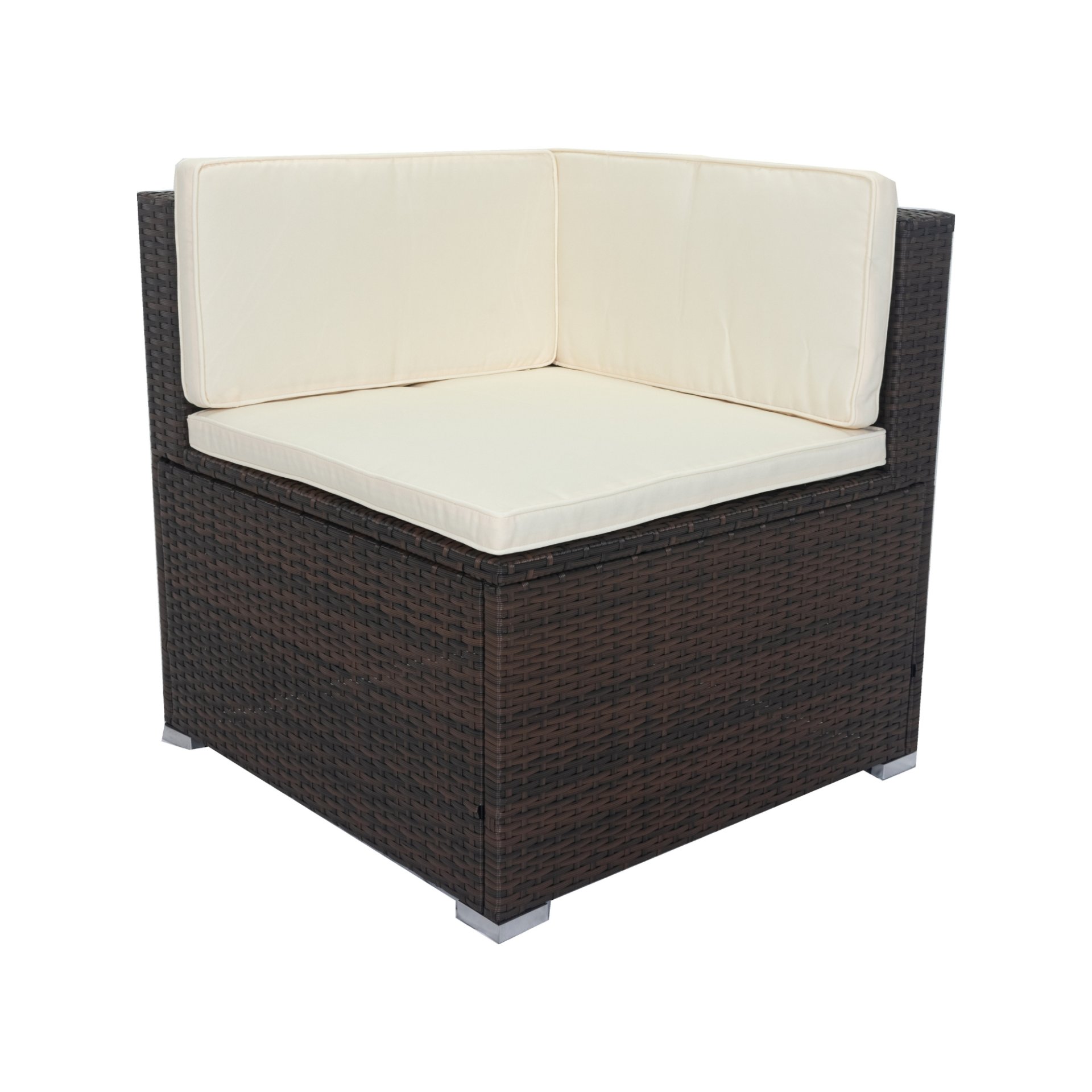 11 Piece Patio Wicker Conversation Set, 10 Seater Patio Sectional Set With 3 Storage Box Under Seat - Brown / White - Image 8