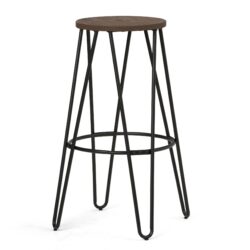 Simeon - Metal Bar Stool With Wood Seat - Cocoa Brown / Black