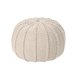 Bordeaux - Knitted Cotton Round Pouf, Versatile Ottoman And Floor Cushion - Beige