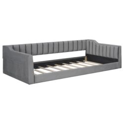 Twin Long Upholstered Daybed With Side Storage Pocket - Gray
