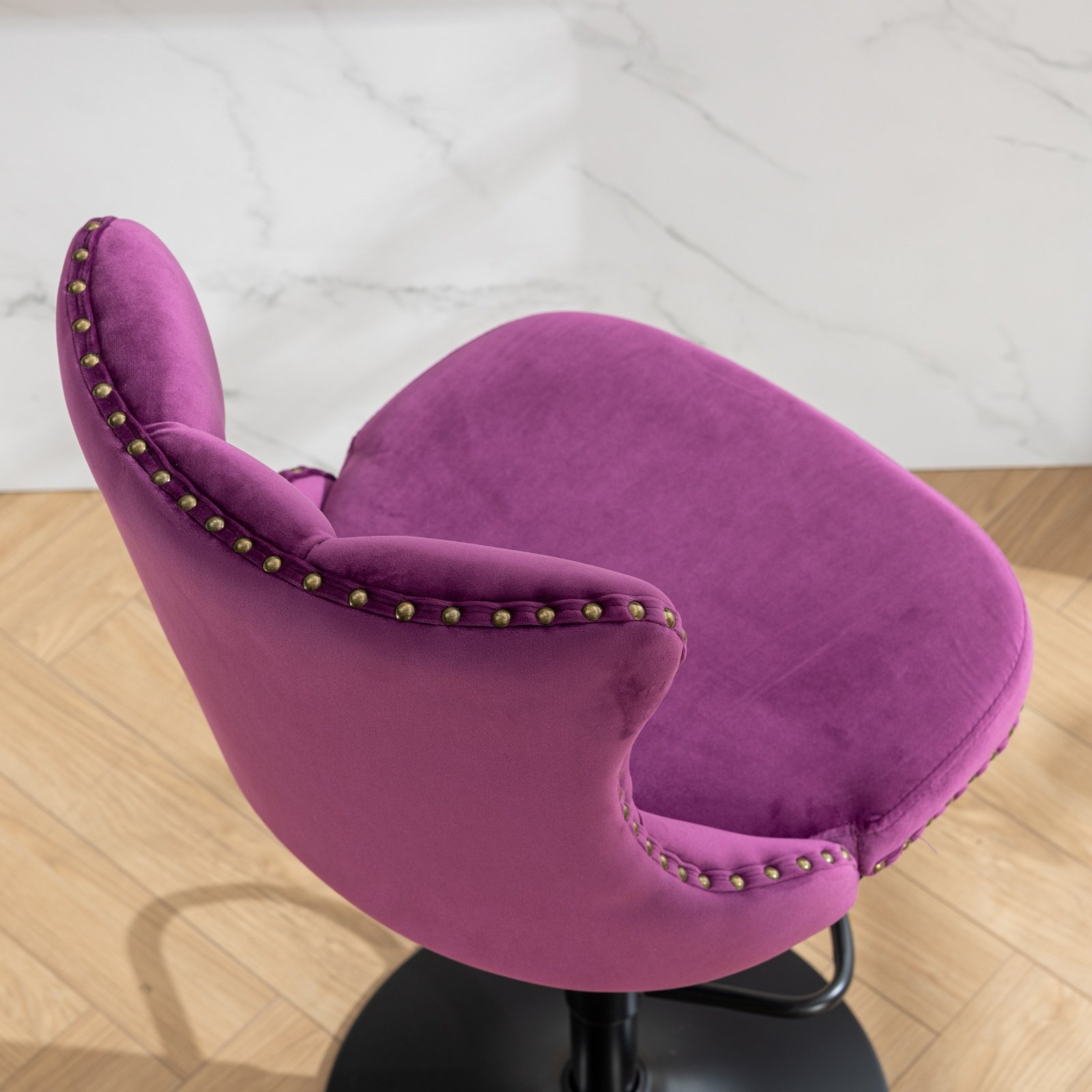 Swivel Velvet Barstools Adjusatble Seat Height, Modern Upholstered Bar Stools With Backs Comfortable Tufted For Home Pub And Kitchen Island (Set of 2) - Purple - Image 12