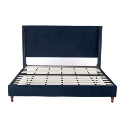 Peyton - King Bed Upholstered With High Headboard, Traditional Hand Buttoned Tufting - Blue