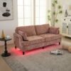 Modern Chenille 2 Seater Sofa With LED Light, USB Port, And Storage Bag - Pink - Image 10