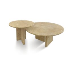 Elegant Marble Coffee Table Set Natural Stone - Gold Yellow Beige, Small Living Room Table Duo - Beige / Gold / Beige / Yellow