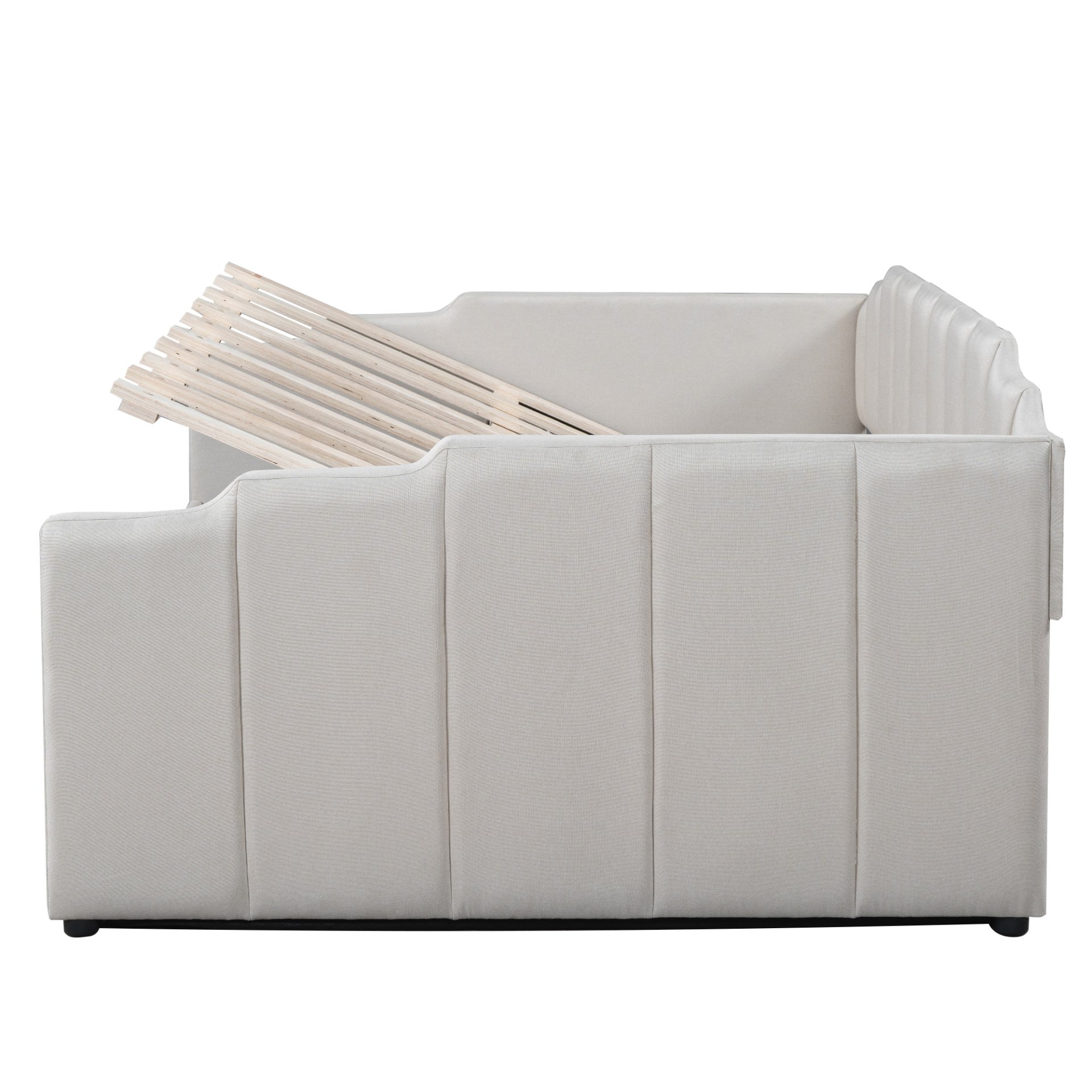 Full Upholstered Daybed With Underneath Storage - Beige - Image 9