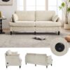 Modern Style Chenille 2 Seater Sofa With LED Light, USB Port, Storage Bag, Wood Legs - Beige - Image 4