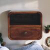 Extra Mini Wall Mounted Curved Nightstand & Open Slot - Brown - Image 11