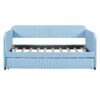 Upholstered Daybed Sofa Bed Twin Size With Trundle Bed And Slat - Light Blue - Image 4