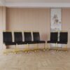 Modern High Back Upholstered Dining Chairs With C Shaped Tube And Plating Golden Metal Legs (Set of 2) - Black - Image 18