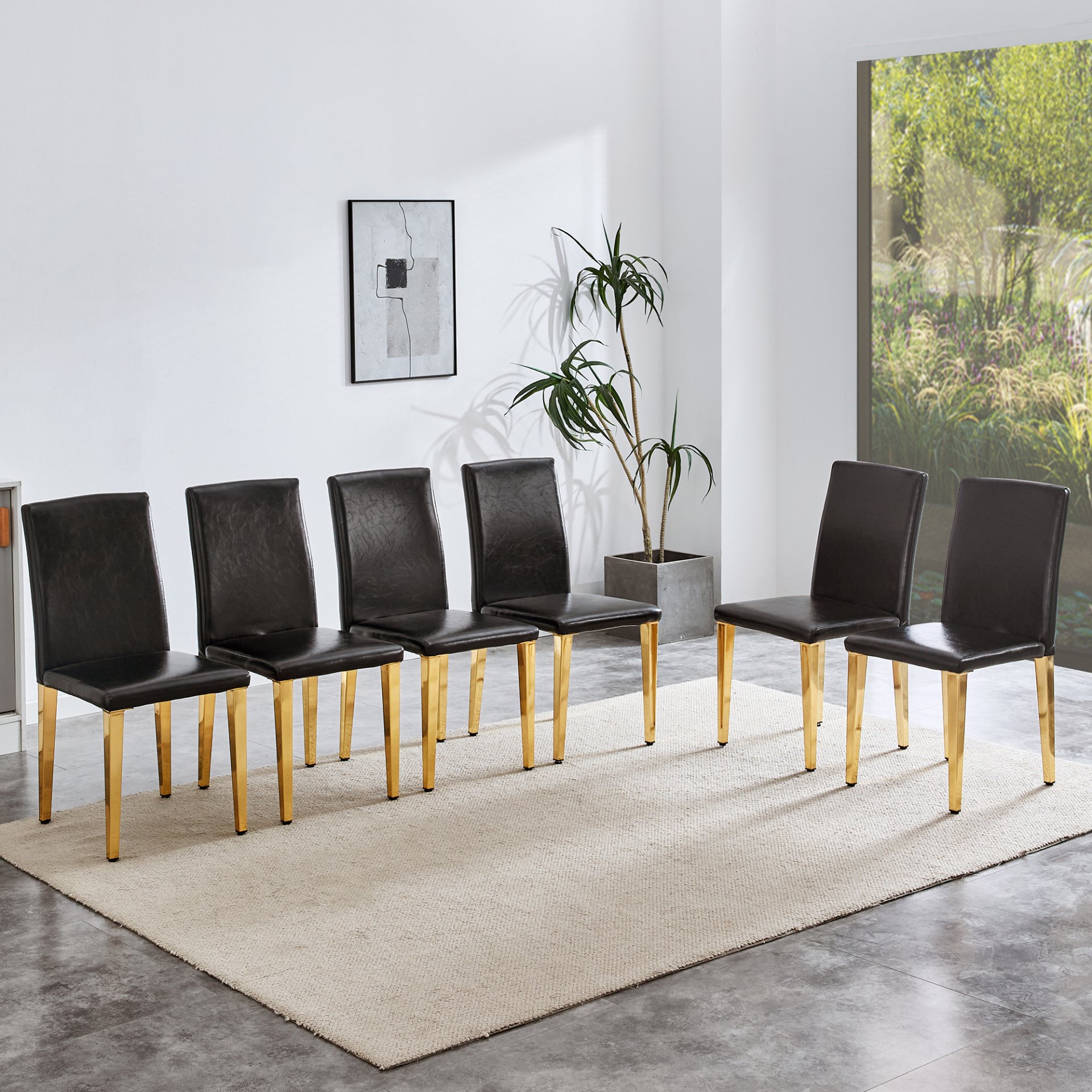 (Set of 4) Backrest Chairs With Gold Metal Legs A Perfect Pairing, Ideal For Minimalist And Modern Home Decor Styles - Black / Gold - Image 5