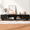 Modern TV Stand For TVs Up To 80", Entertainment Center With Glass Door, TV Storage Cabinet With Solid Wood Legs And Metal Handles For Living Room - Black - Image 2
