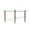 Transparent Oval Glass Coffee Table, Modern Table In Living Room Oak Wood Leg Tea Table 3-Layer Glass Table - Brown - Image 7