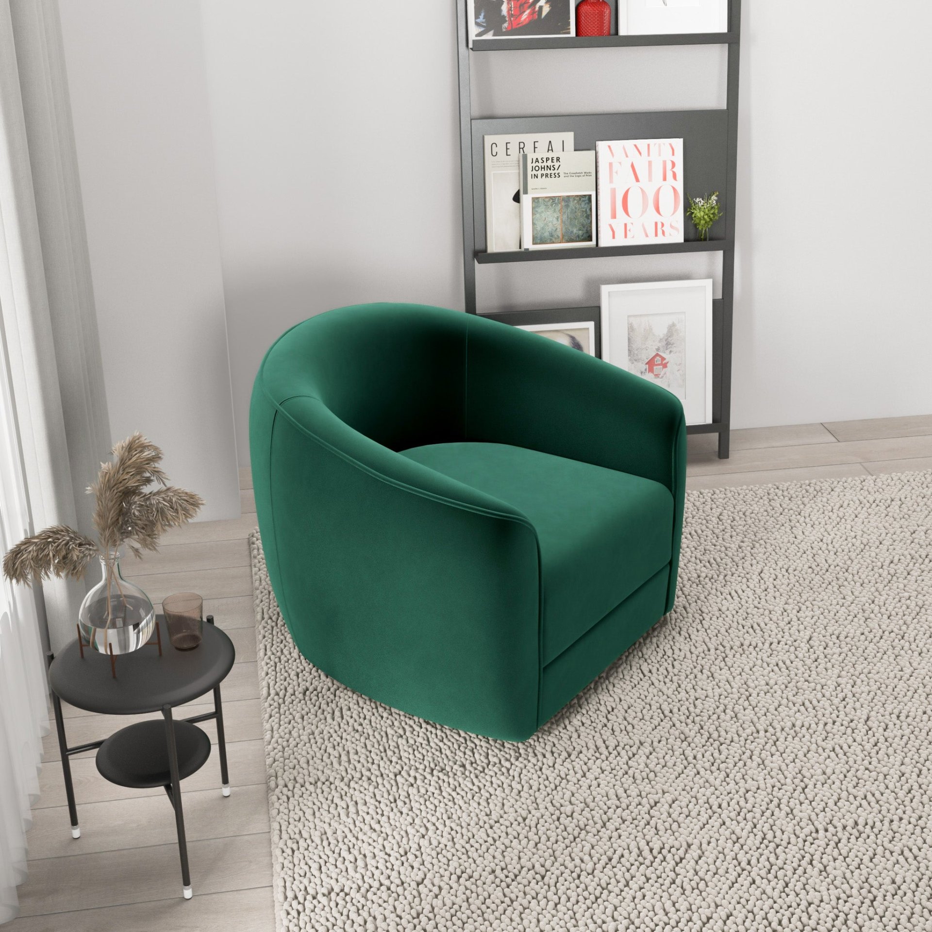 Elise - Mid-Century Modern Swivel Chair - Dark Green - Image 12