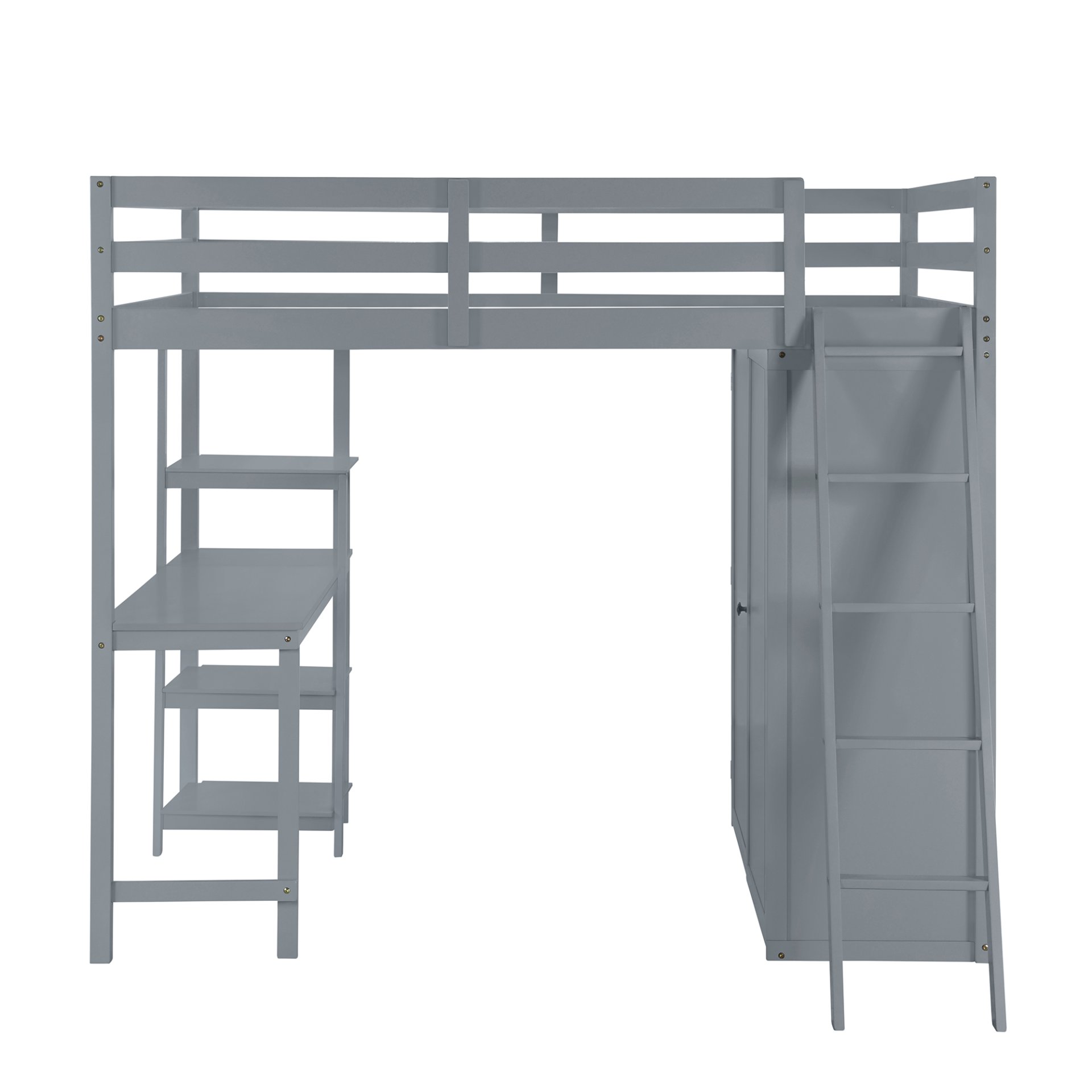 Full Size Loft Bed With Wardrobe And Desk And Shelves - Gray - Image 5