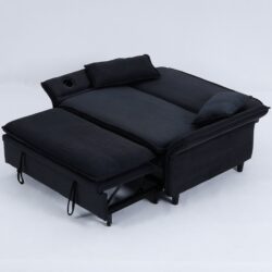 Modern Fabric Multi Functional Sofa Bed With Adjustable Armrests And Backrests Letter Striped Design Frame - Black