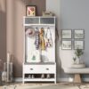 Hall Tree With 6 Hooks And Hinged Lid, Coat Hanger, Entryway Bench, Storage Bench, 3 In 1 Design, For Entrance, Hallway - White - Image 4