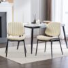 Dining Chairs Mid-Century Modern Retro Faux Leather Chair With Walnut Bentwood Back Upholstered Seat Metal Legs Adjustable Foot For Kitchen Dining Room Chairs (Set of 2) - Beige - Image 15