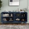 Elegant Sideboard With Sophisticated Wavy Pattern Doors And Arched Groove Design, Adjustable 4 Door Layout - Navy Blue - Image 5
