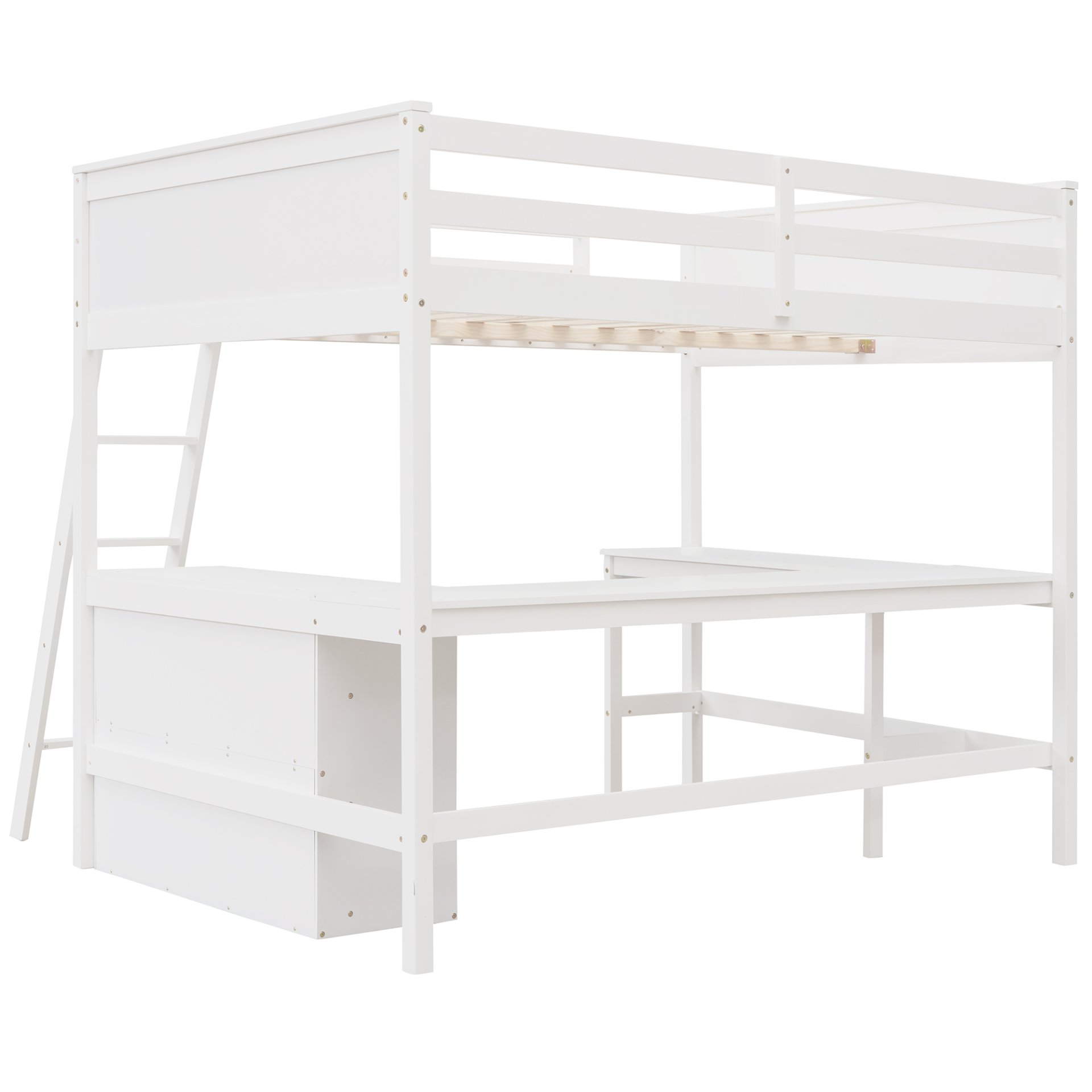 Full Size Loft Bed With Shelves With Desk - White - Image 10