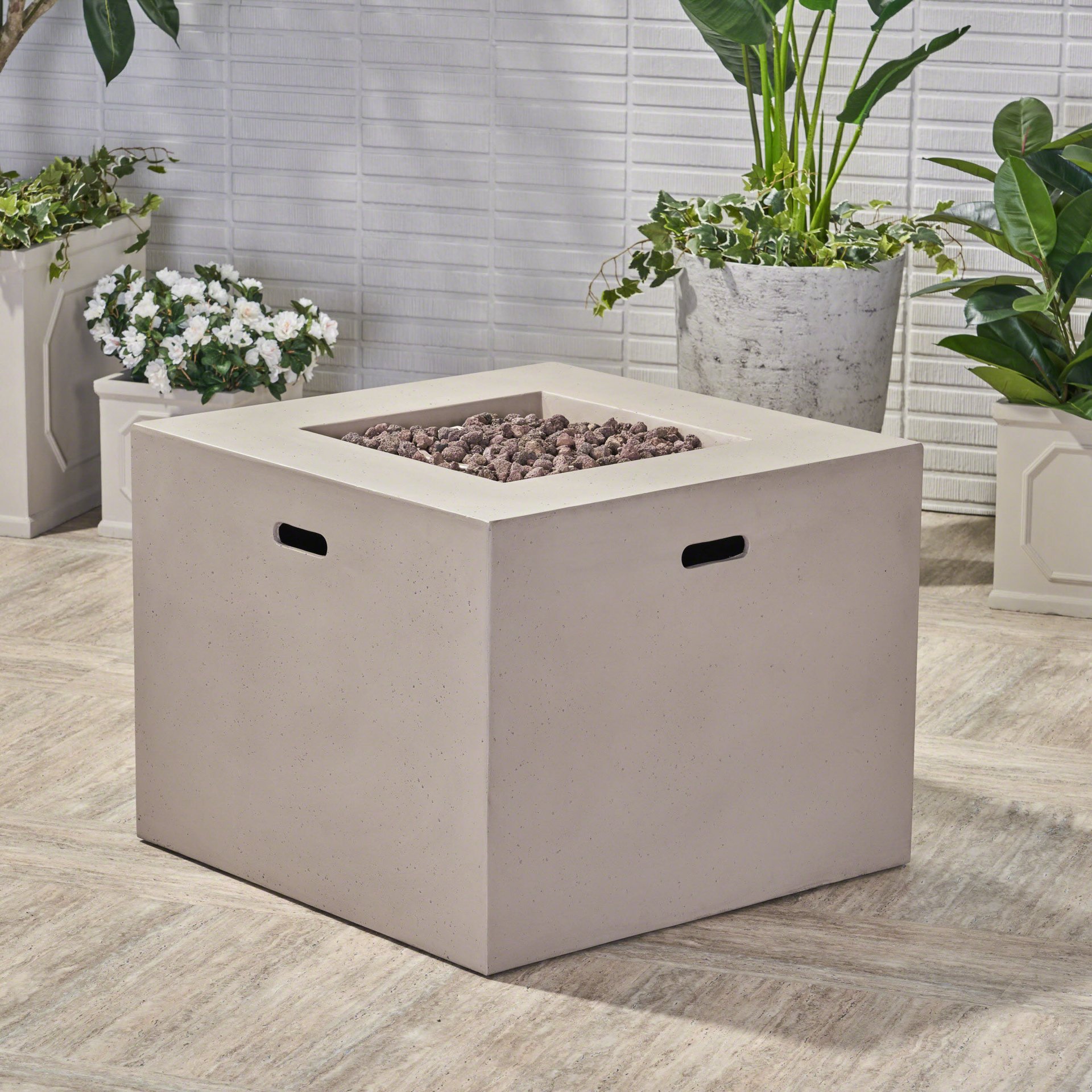 Aidan - Square Fire Pit 40, 000 Btu Magnesium Oxide - Light Gray - Image 4
