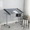 Adjustable Art Drawing Desk Craft Station Drafting With 2 Non-Woven Fabric Slide Drawers And 4 Wheels - Silver - Image 2