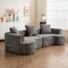 Modern Style Curved Sofa, Soft Cushioned Corduroy Sofa With 3 Pillows, Living Room Super Smooth Curved Fabric Sofa - Gray - Image 6