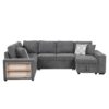 U-Shaped Sectional Sofa Pull-Out Sofa Bed With Two USB Ports, A Storage Chaise Lounge And Four Back Pillows For Living Room - Gray - Image 10