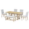 Topmax - 6 Piece Farmhouse Extendable Dining Table Set Trestle Kitchen Table Set With Removable Leaf And Upholstered Dining Chair And Bench For Dining Room - Natural - Image 10