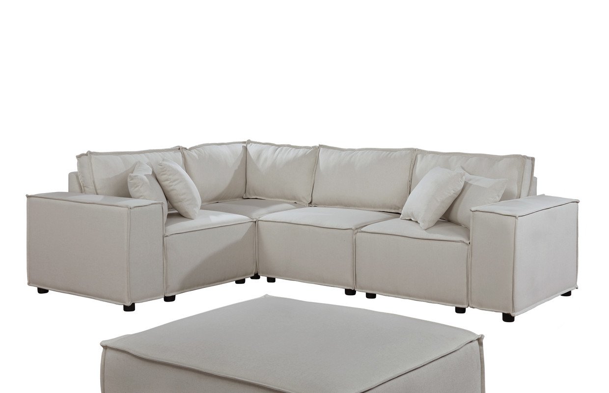 Melrose - Modular Sectional Sofa With Ottoman - Beige Linen - Image 4