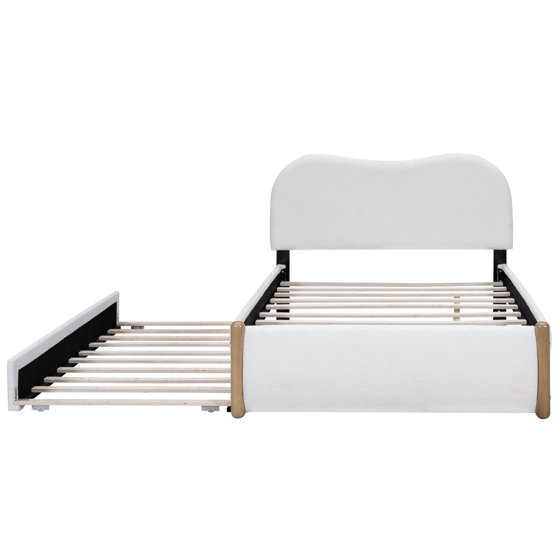 Full Size Upholstered Platform Bed With Wood Supporting Feet And Twin Size Trundle - White - Image 10