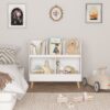 Kids Bookshelf And Toy Organizer, 5 Cubbies Wooden Open Bookcase, 2-Tier Baby Storage Display Organizer With Legs, Free Standing For Playing Room, Bedroom, Nursery, Classroom - White - Image 9