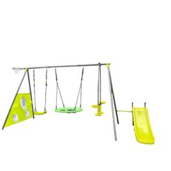 Xns052 Interesting Six Function Swingset With Net Swing Metal Plastic Safe Swing Set 440Lbs For Outdoor Playground For Age 3+ With 31.5" Net Swing - Green / Blue