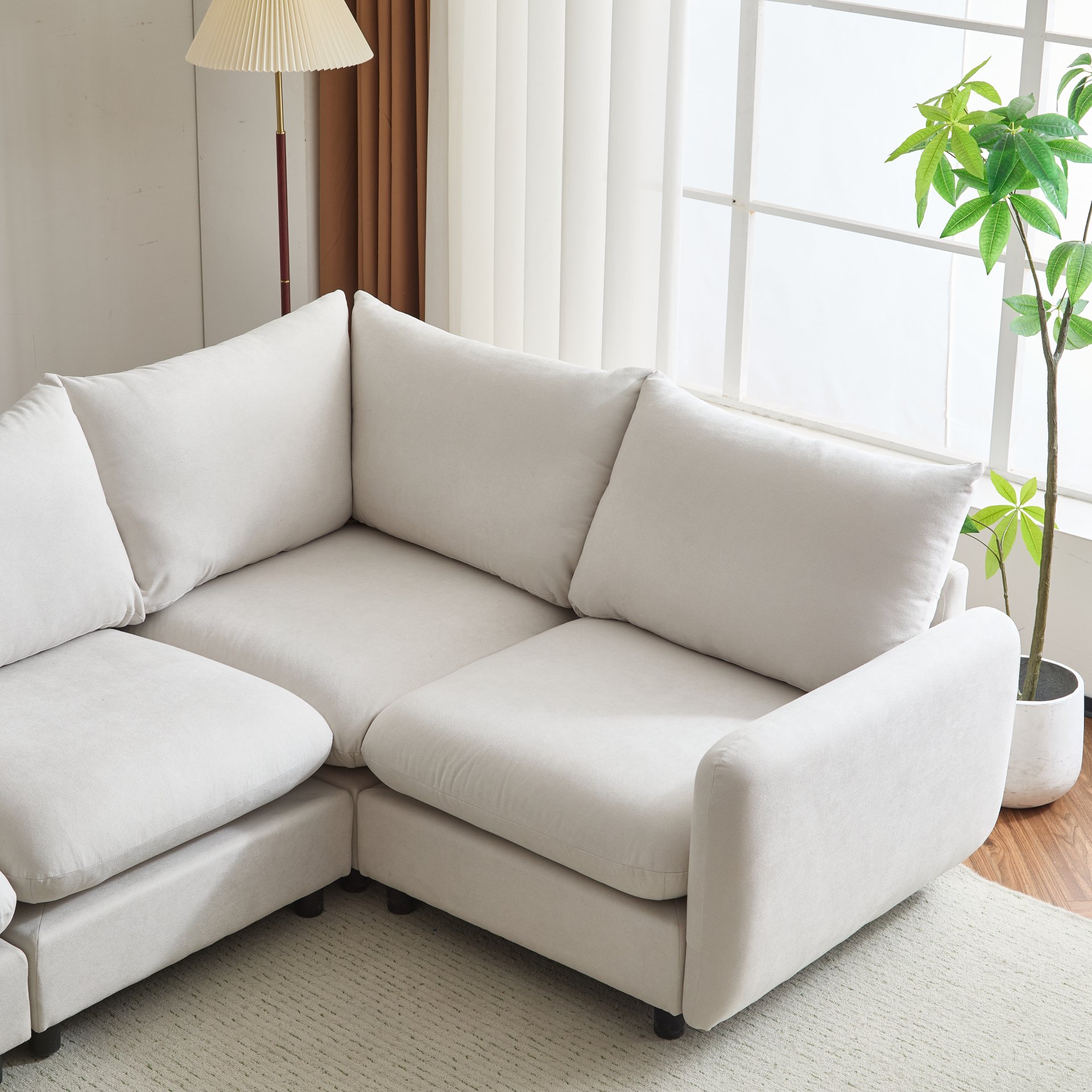 4 Piece L Shaped Modular Free Combination Sectional Sofa Couch For Living Room And Spacious Space - White - Image 10