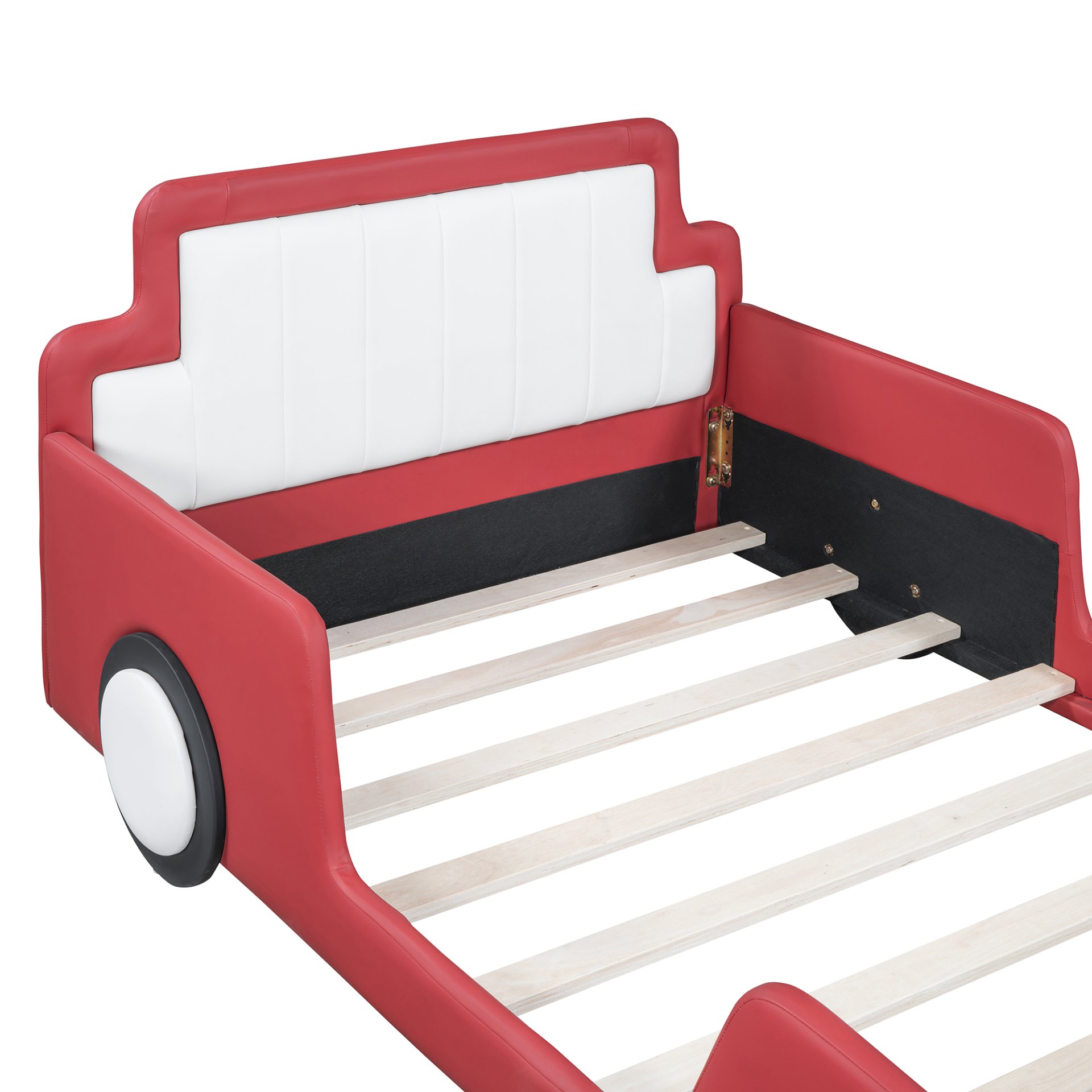 Twin Size Race Car Shaped Platform Bed & Wheels - Red - Image 4