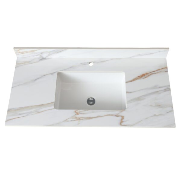 Vanity Top With Undermount Sink And Backsplash, Sintered Stone - Carrara White Marble