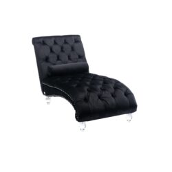 Velvet Chaise Lounge Indoor, Button Tufted Upholstered Chair With Pillow - Black