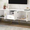 Modern TV Stand For TV Up To 70", TV Cabinet With 1 Drawer, 2 Cabinets And Metal Legs, Handles And Anti-Tip Device For Living Room - White - Image 6