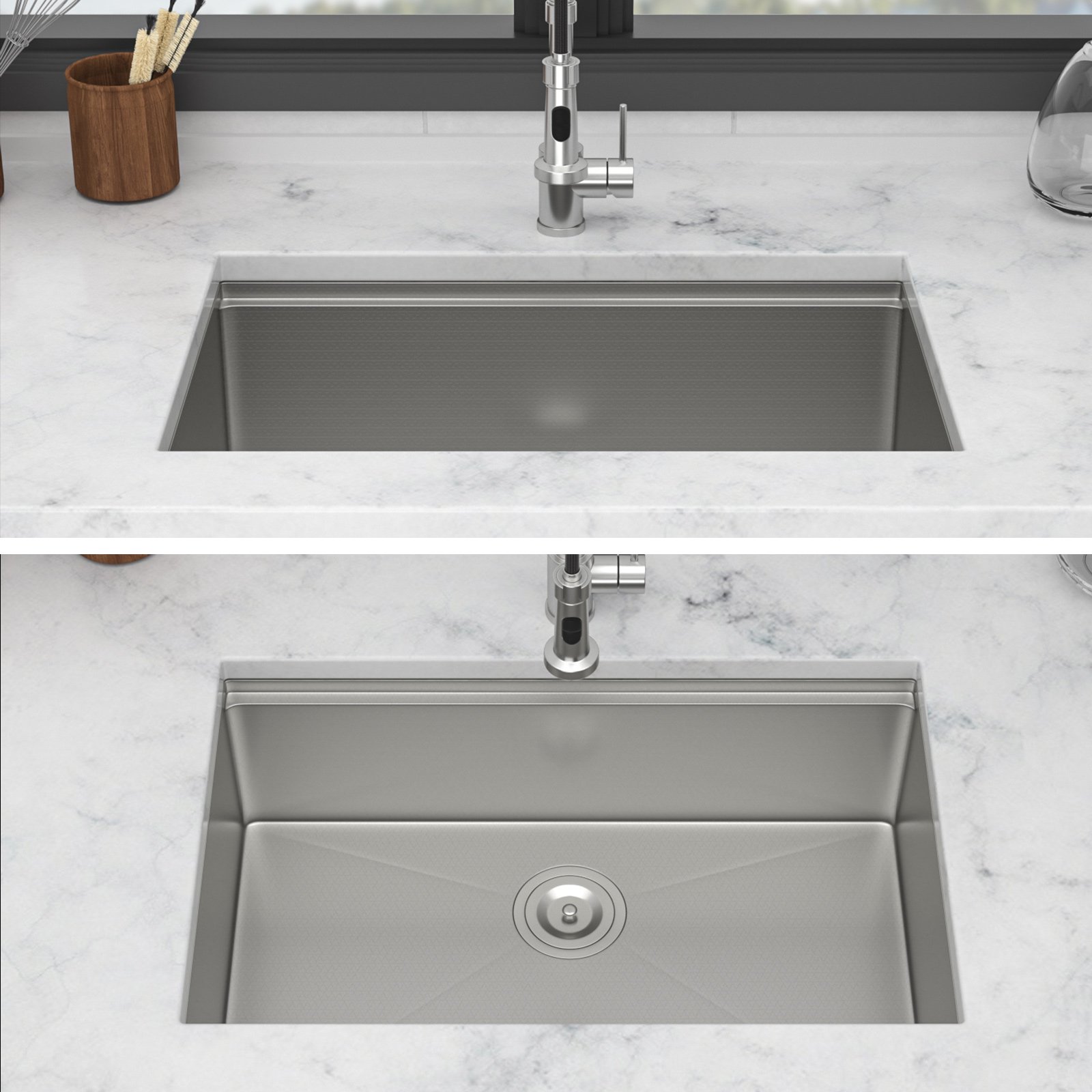 30" Undermount Kitchen Sink Single Bowl 16 Gauge T304 Ledge Workstation With 3Mm Silencer Pad - Brushed Nickel - Image 5