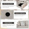 U-Shaped Sectional Sofa Pull-Out Sofa Bed With Two USB Ports, A Storage Chaise Lounge And Four Back Pillows For Living Room - Beige - Image 8